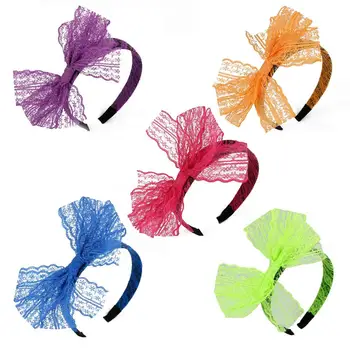 

ecoparty 5 Pieces 80's Lace Headband Costume Accessories for 80s Theme Party, No Headache Neon Lace Bow Headband
