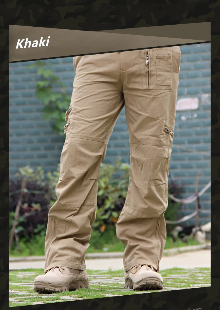 Тактические штаны, армейские мужские камуфляжные штаны для бега размера плюс, хлопковые брюки, много карманов, на молнии, Военный стиль, камуфляжные черные мужские брюки-карго
