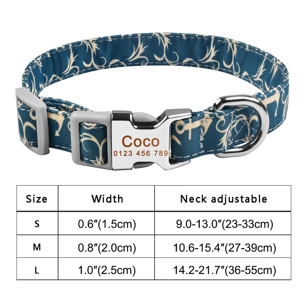 Pitbull Small Large Medium Pet Engraved name Dogs Collars Adjustable Nylon Custom Name Free Nameplate Dog Collar Printed ID Tag 