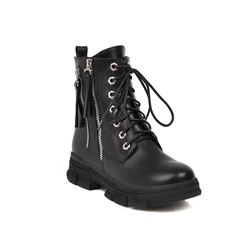 YMECHIC со шнуровкой женские ботильоны с цепочкой, на молнии, на платформе, в стиле панк, женская обувь плюс Размеры красный черный, белый цвет; ботинки в готическом стиле зимние - Цвет: Черный