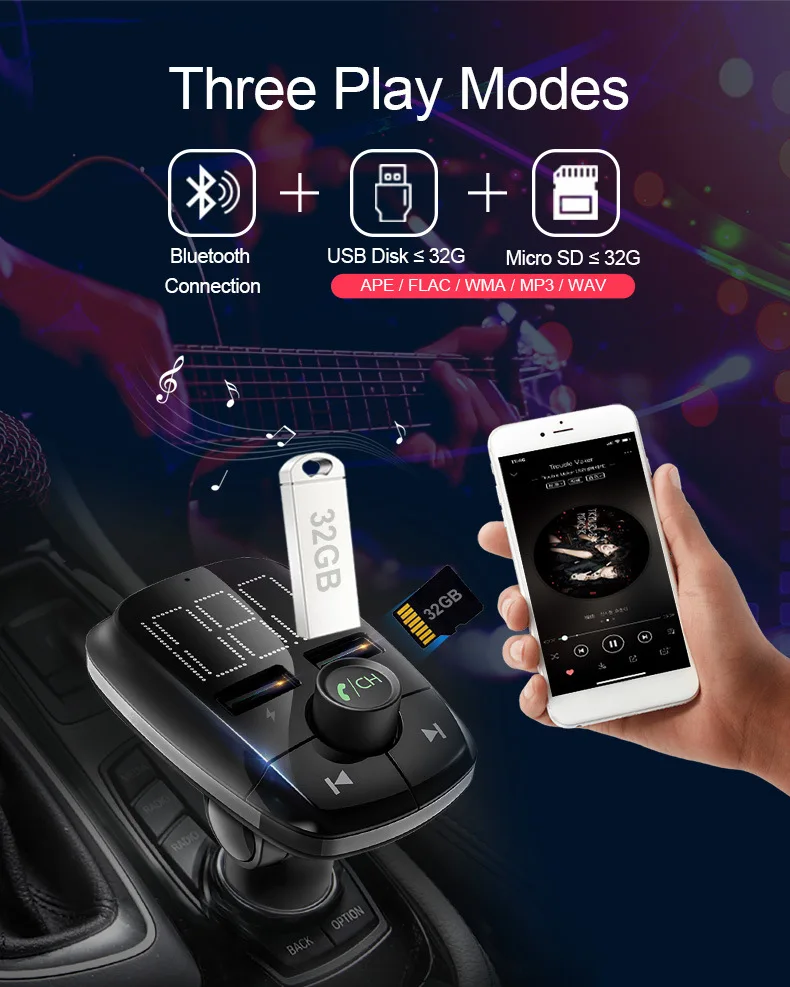 Автомобильный fm-передатчик Konrisa, Bluetooth 4,2, автомобильный комплект громкой связи, беспроводной музыкальный плеер A2DP, 5 В, а, двойной USB порт, поддержка USB драйвера