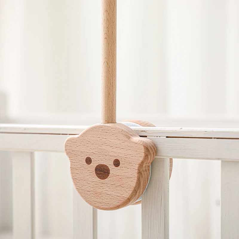 Baby Wooden Bed Bell Bracket Mobile Crib Hanging Rattles Bear Bracket Toys Hanger Baby Bed Bell Wood Toys Holder Arm