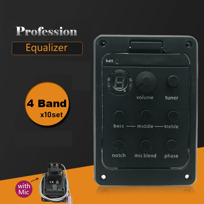 

10Set 4/5 Band Acoustic Guitar Preamp Piezo Pickup EQ Equalizer Tuner with Mic Beat Board 301 YMH Pickup Guitarra Accessories