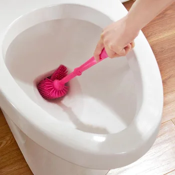 

Silicone Long Handle Toilet Brush Double-sided Portable Toilet Brush Base Set TUE88