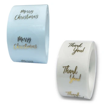 

500 Pcs/Roll Golden Plated Thank You Merry Christmas Stickers Round 1 Inch Gift Box Package Label Sealing Wedding Decor Decal