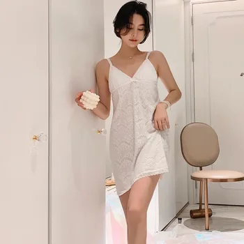 

2020 Summer Sexy Women Nightgrowns Lace Spaghetti Strap Backless Sleeveless Pyjamas Nightie Sleepwear SleepSkirts пижама