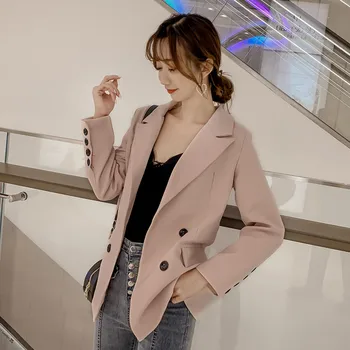 

vintage double breasted women jacket blazer buttons pockets female OL work outwear solid office suit coat loose P238
