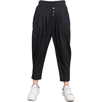 

Elastic Trousers Female 2020 Summer Hihg Waist Ankle-length Pants For Women Trend Clothes Black Color Loose Casual Streetwear