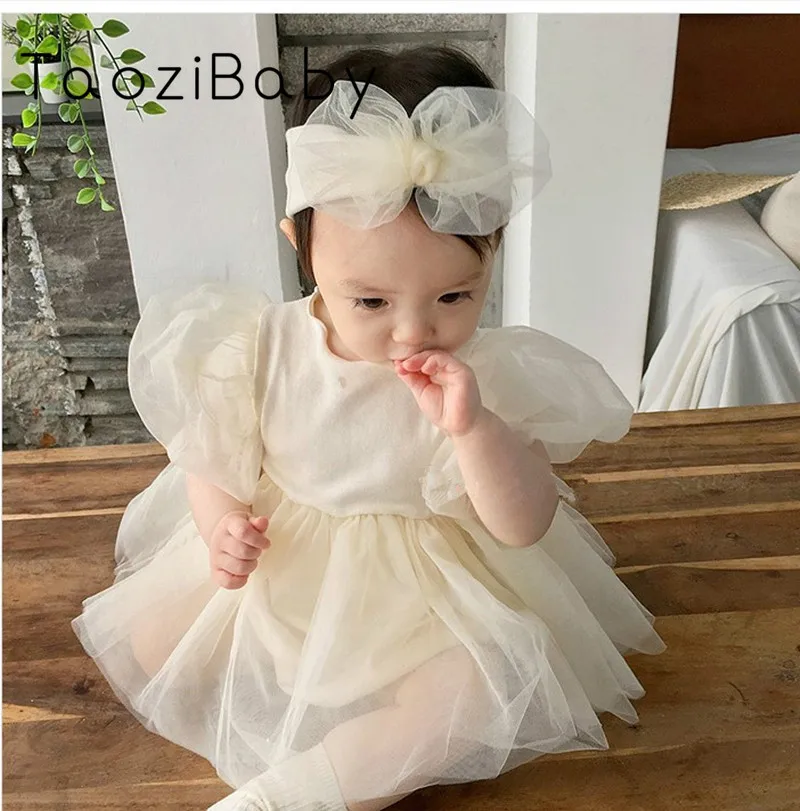 South Korean Princess Short Sleeve Bodysiut 2021 Summer New Baby Children's Bubble Puffed Yarn bodysuit | Детская одежда и