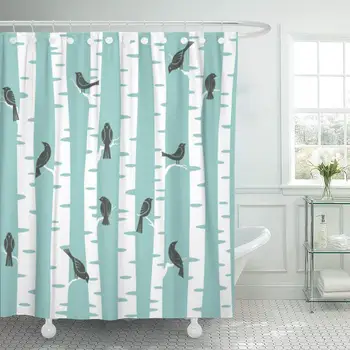 

Blue Birch Birds and Trees Pattern Trunk Branch Modern Shower Curtain Bathroom Sets Hooks,Waterproof Polyester Curtain