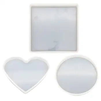 

3 Pcs/set Coaster mold Crystal Epoxy Mould DIY Table Decoration Handmade Heart-shaped Round Square Silicone Mold