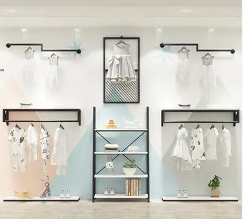 

Children's clothing store display racks hangers on the wall-mounted shelves combination Nordic style trendy