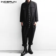 Мужские комбинезоны карго с длинным рукавом, уличная одежда на пуговицах, повседневные однотонные комбинезоны с отворотом, мужские Модные комбинезоны 5XL INCERUN 7