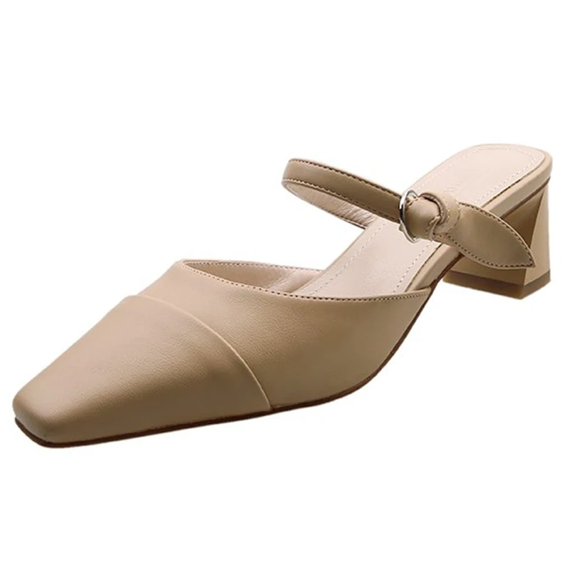Korean Style Women Sandals Cover Toe Half Slippers Slip On Mules Femme Shoes Casual Slides Bow Med Heeled Fashion Pumps | Обувь