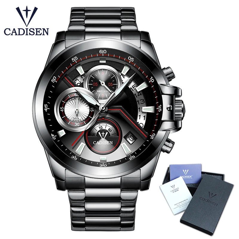 Black Steel Box CADISEN Горячие мужские часы Новая мода армейский бренд Роскошные Спортивные Повседневные водонепроницаемые мужские наручные часы кварцевые из нержавеющей стали мужские наручные часы - Цвет: Black Steel Box