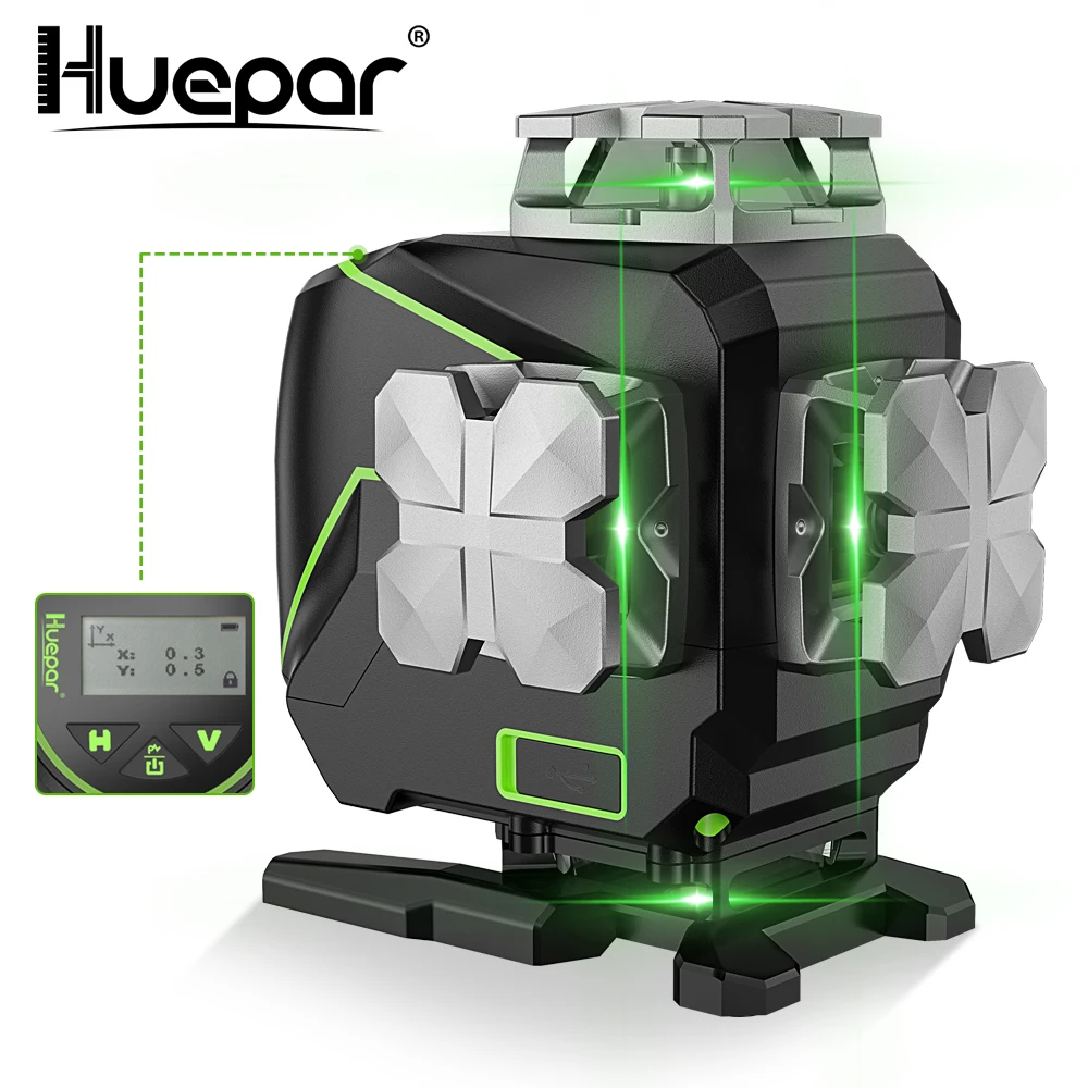 Huepar S04CG 16 lines 4D Cross Line Laser Level Bluetooth & Remote Control Functions Green Beam Lines With Hard Carry Case