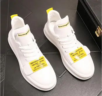 

2020 New Luxury Brand Men Fashion High Top white Sneakers Spring Autumn Casual High Shoes Men Leather Boots Microfiber Shoes