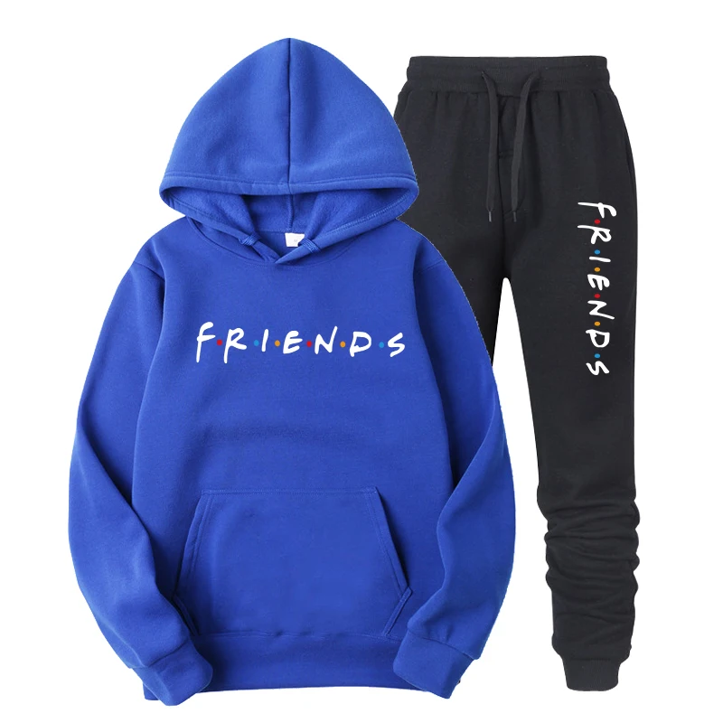 Женские толстовки с надписью «FRIENDS», осенне-зимние Утепленные пуловеры Harajuku sudaderas mujer с длинным рукавом, Прямая поставка - Цвет: Blue  black