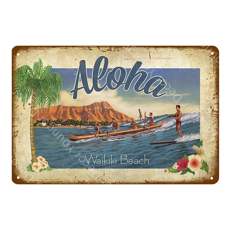 YD6898A Aloha пляжные жестяные вывески винтажные летние металлические настенные таблички Гавайи Тики Бар Декор Дом Приморский декоративная тарелка для серфинга Carft YA040 - Цвет: YD6898A