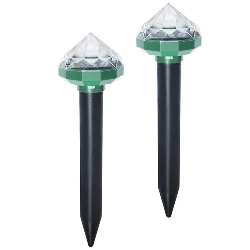 

Solar Powered Ultrasonic Mole Vole Gopher Snake Rodent Pest Repeller, 2 Pack Outdoor Waterproof Garden Repellent Spikes with Mul