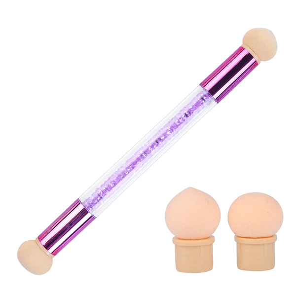 Purple and 2 sponge 1 шт. двойная головка градиентные кисти для ногтей зеркальная блестящая ручка акриловый лак Picker Ручка Маникюр; точки Цветущая губка CH945 - Цвет: Purple and 2 sponge