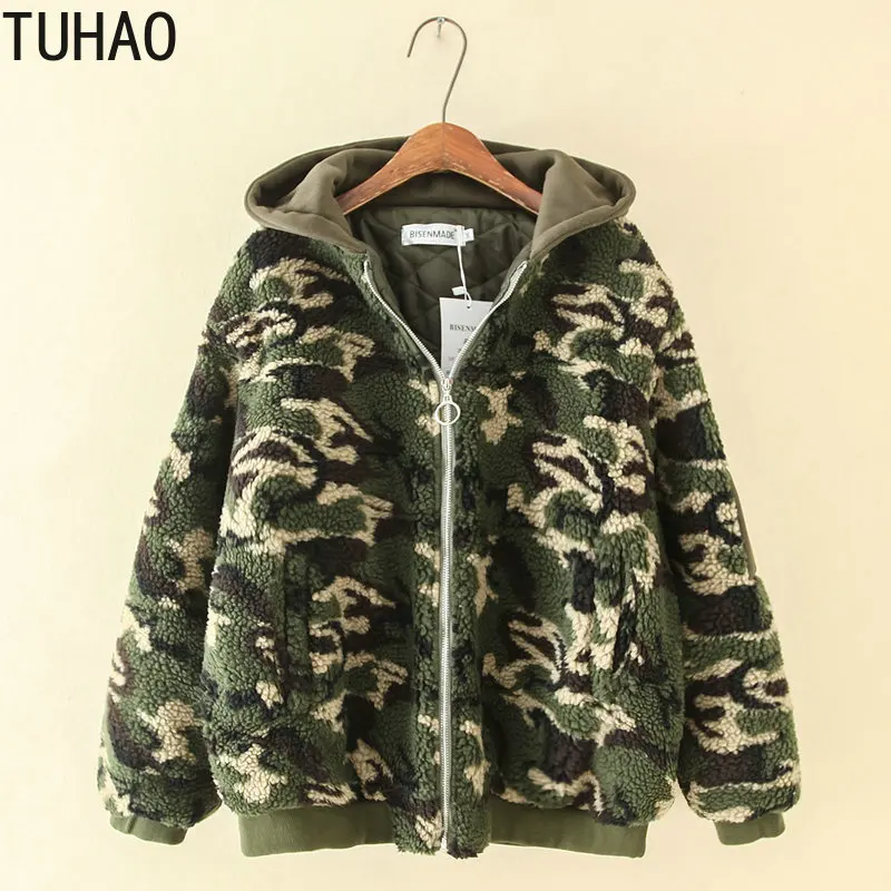 TUHAO осень и зима большой размер 5XL 4XL 3XL Женская овечья шерсть камуфляжная толстовка женская s пальто из искусственного меха размера плюс женская LZ84