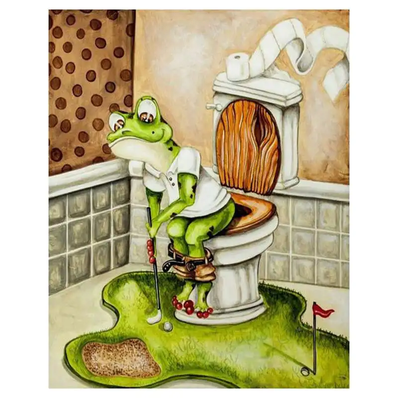 

5D Diy Diamond Embroidery Abstract Frog Toilet Golf Full Diamond Painting Cross Stitch Rhinestone Bathroom Decoration Art