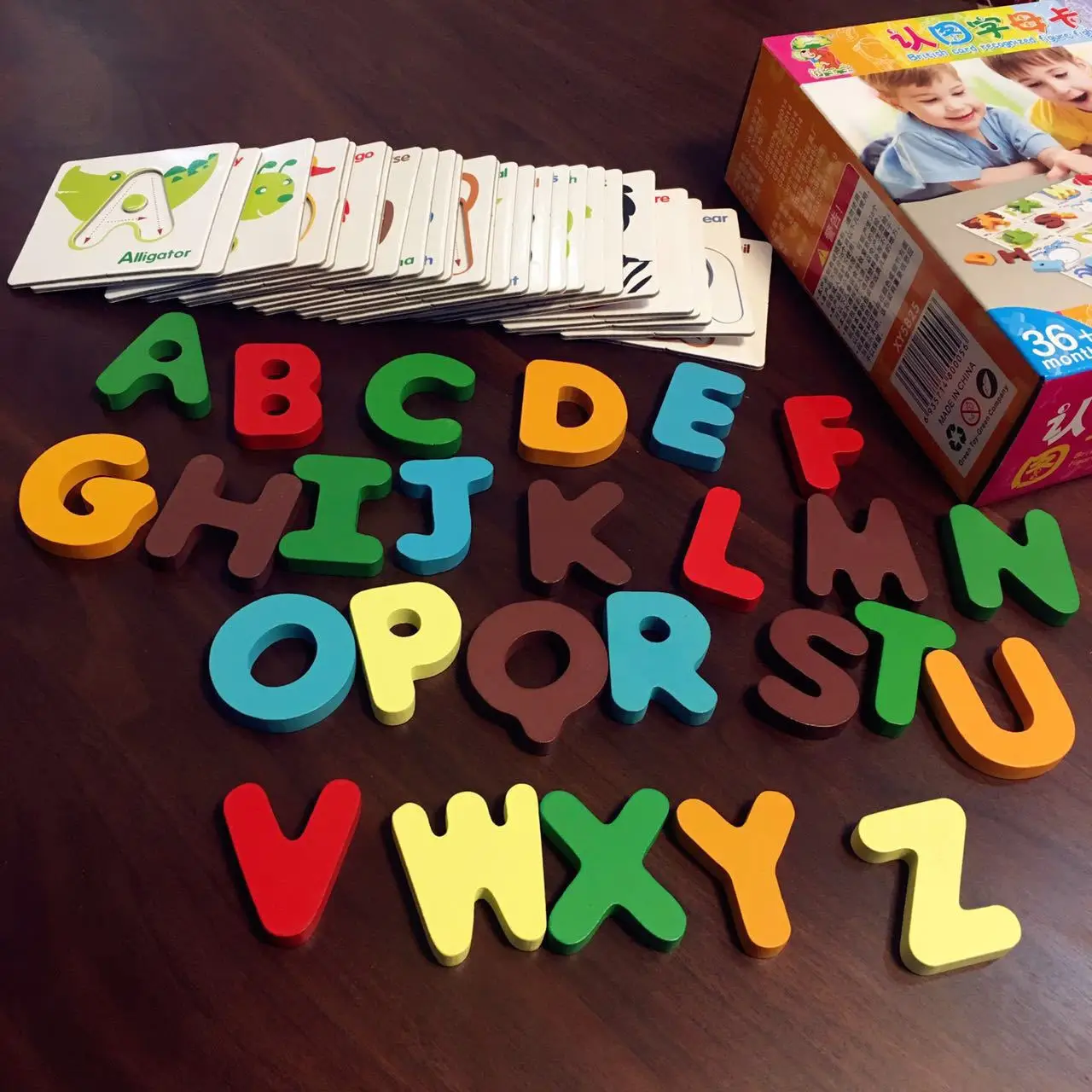 

Kindergarten Children Wooden Early Education Toy Baby with Pictures Reading English Lettered with Numbers Card Building Blocks 3