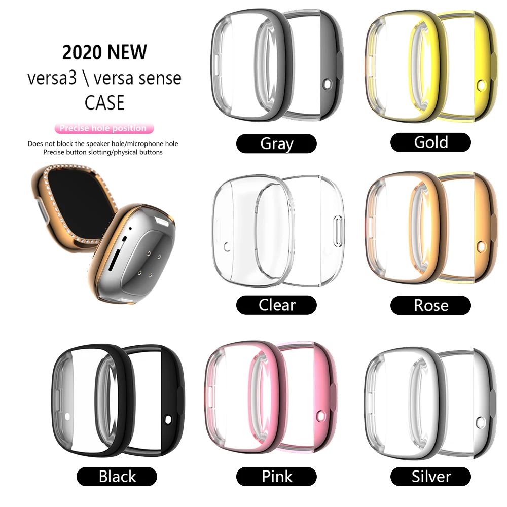 

2020 New TPU Case Electroplate Smart Watch Cover Frame Protect Watch Screen Waterproof Protective Shell For Fitbit Versa 3/Sense