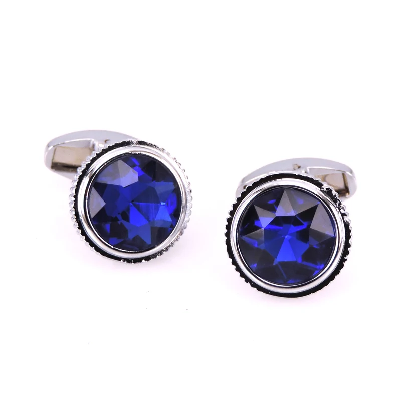 

New Luxury design silvery base blue crystal Cufflinks business men's French shirt Cufflinks