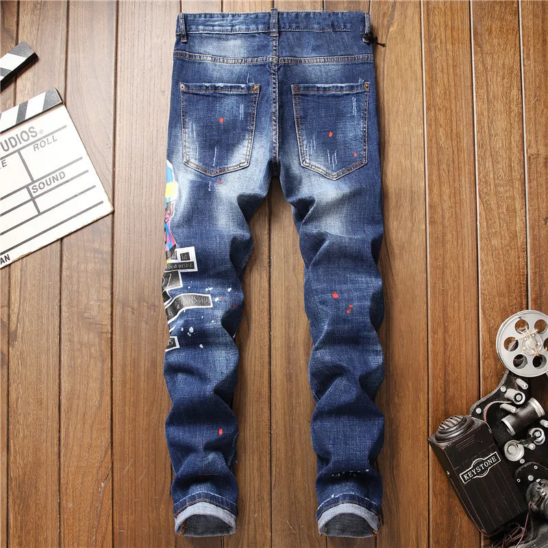 KIMSERE Для мужчин модная марка NEW Fashion Hi Street рваные цветные джинсы брюки для девочек уличная одежда в стиле «хип-хоп», рок-н-брюки из джинсовой ткани с принтом искусственно состаренные джинсы джоггеры
