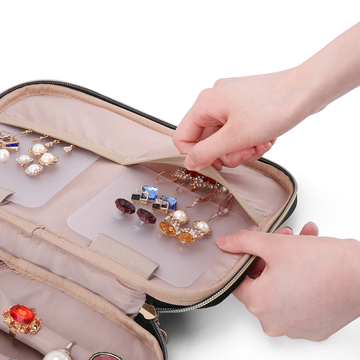 ECOSUSI ювелирные сумки для путешествий женские ювелирные изделия сумка двойной слой ожерелье держатель серьги чехол для колец браслет часы
