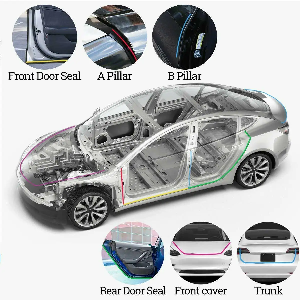 Новинка 11 шт. автомобильный шумоизоляционный комплект для уплотнения дверей, звукоизоляционная отделка, Формовочная резиновая уплотнительная прокладка для Tesla модель 3/S/X