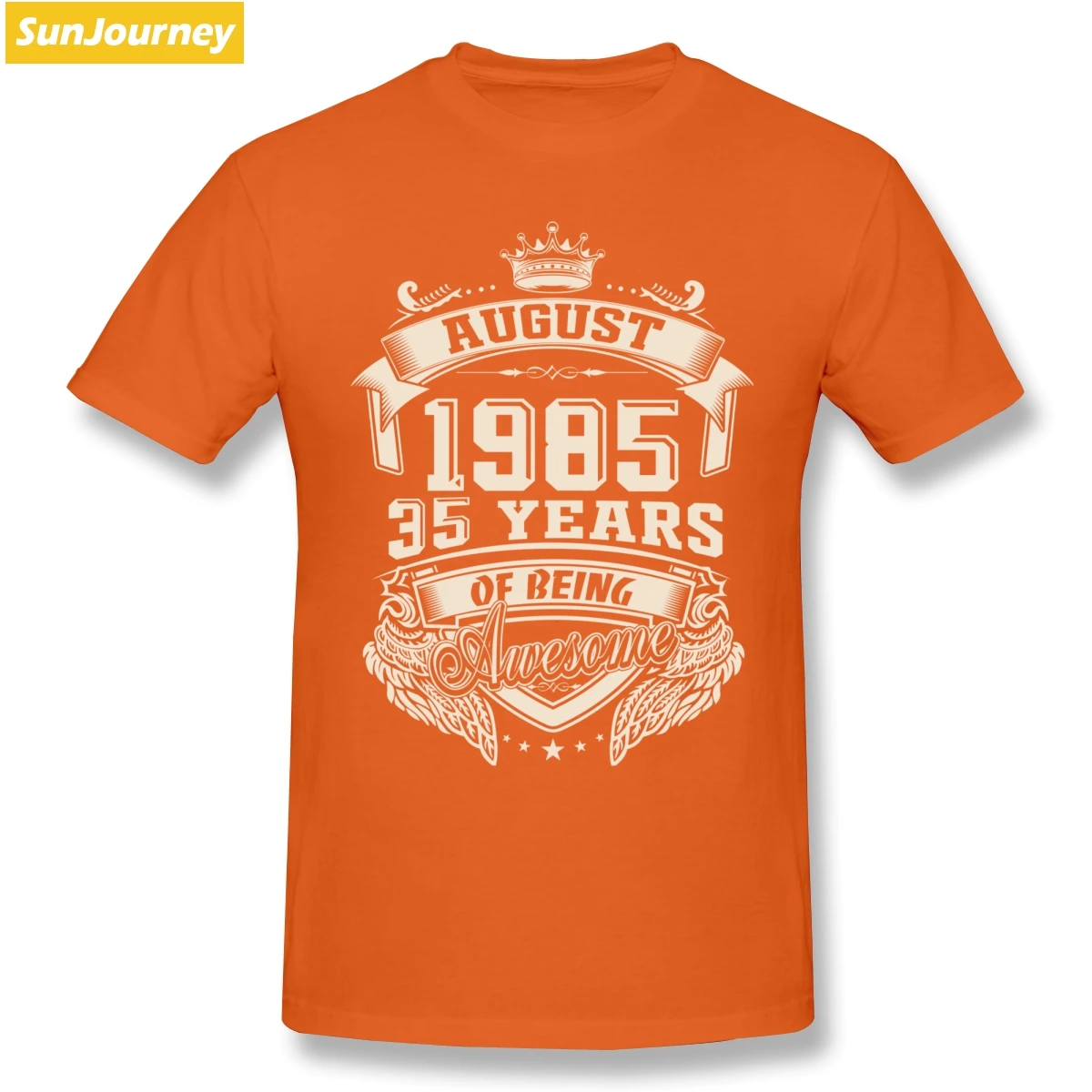 Оранжевый Born In August 1985 35 Years Of Being Awesome Футболка мужская из хлопка с коротким рукавом - Цвет: Оранжевый
