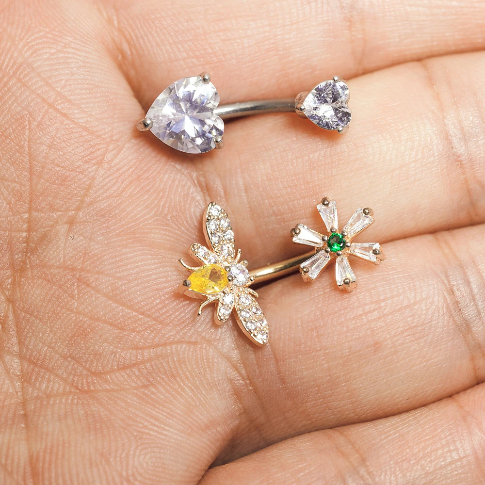 14G Tier Herz baumeln Bauchnabel Ringe Chirurgenstahl gebogene Nabel Barbell Ring Körperschmuck Piercing Ombligo für Frauen Mädchen – Detail 20