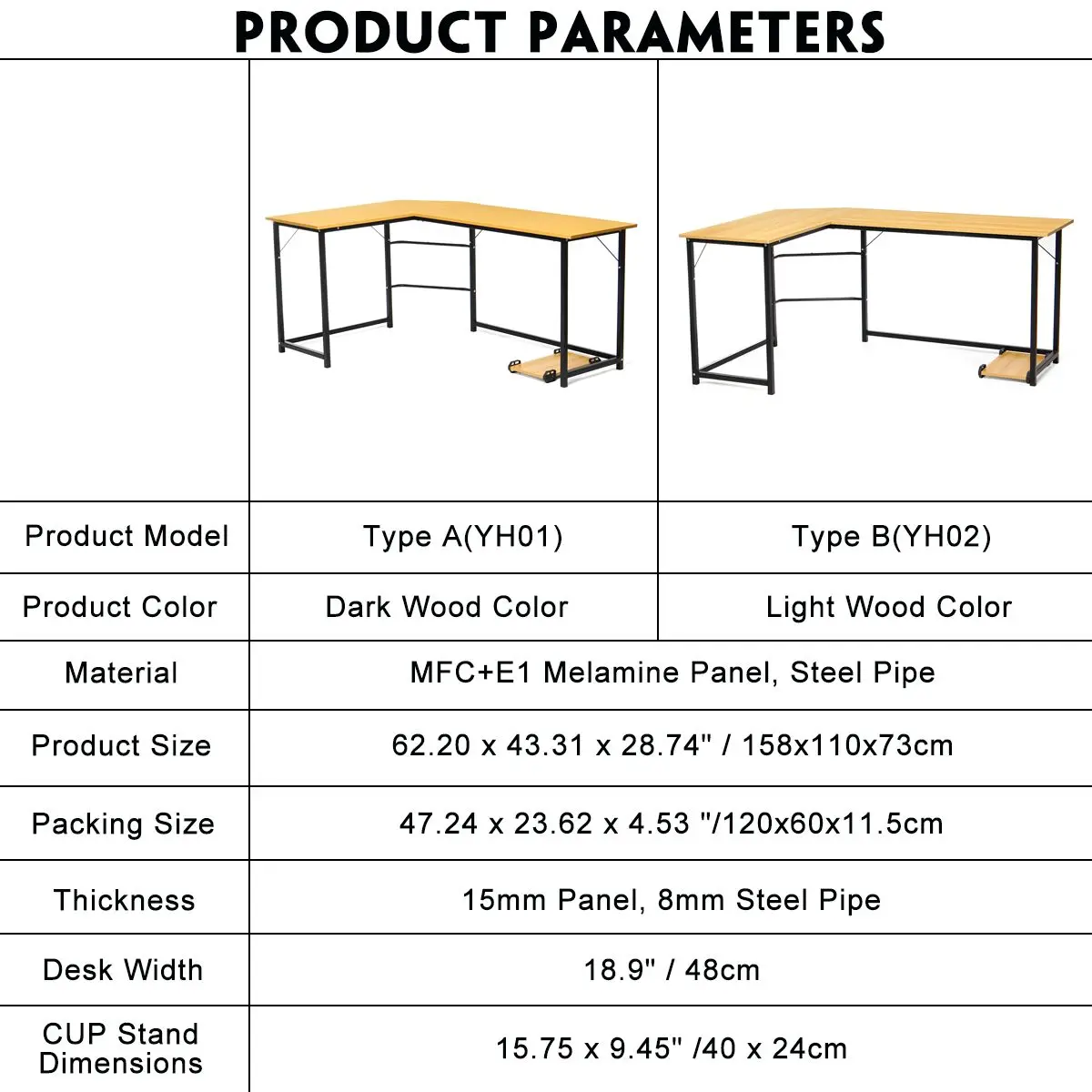 158x110x73cm L Shaped Desk Corner Laptop Desk Computer Office Desk