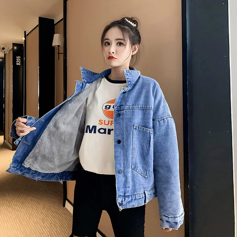 SexeMara fashion The New Loose Tie rope Autumn And Winter Thicken Denim jacket Free shipping