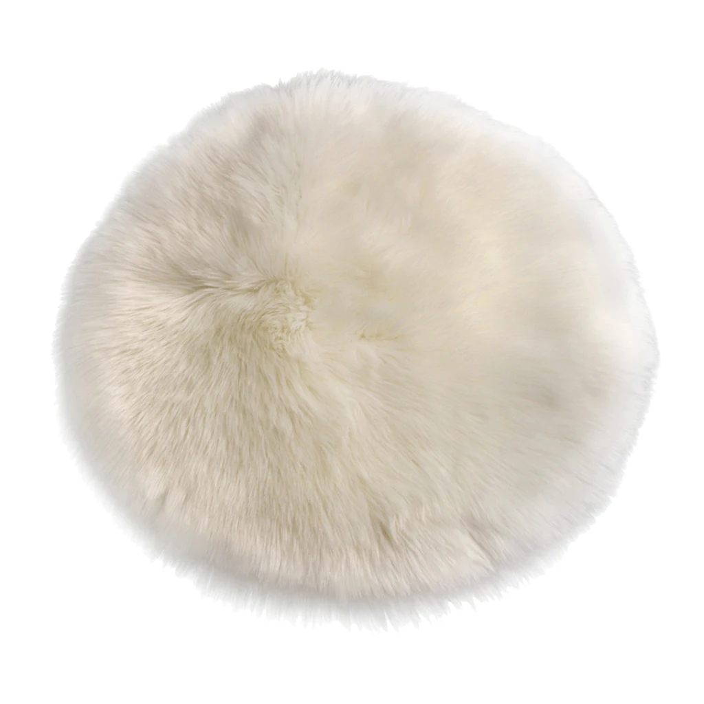 2pcs Round Faux Fur Seat Cushion Pad, Artificial Sheepskin Floor Area Rug, Home Car Decoration