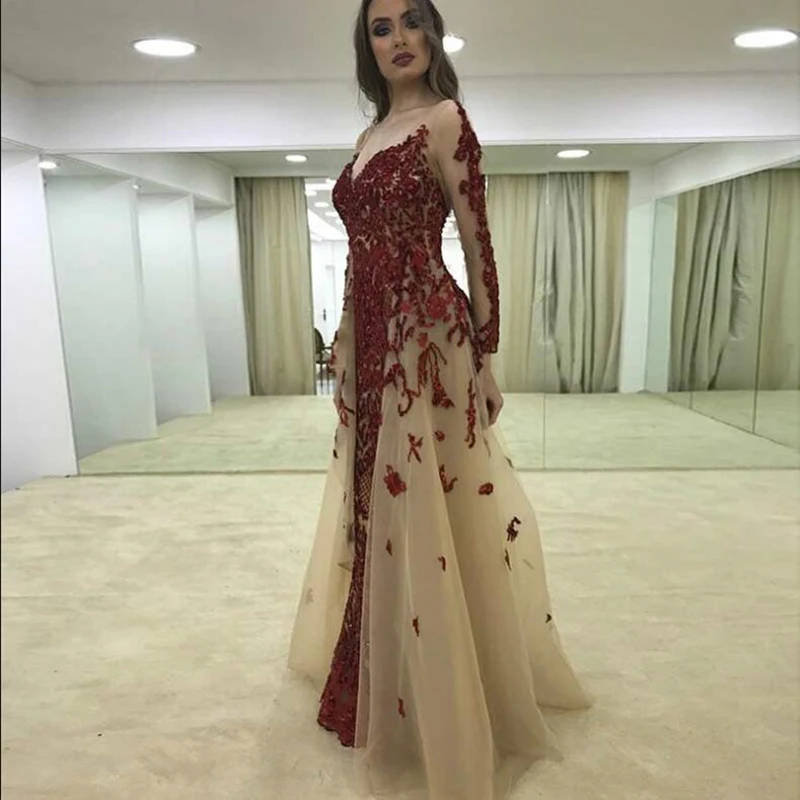 Шампанское Элегантный полный рукав наряд цвета шампанского De Soiree вечерние платья Съемный Поезд Русалка Длинные официальные платья для выпускного халат Longue - Цвет: Шампанское
