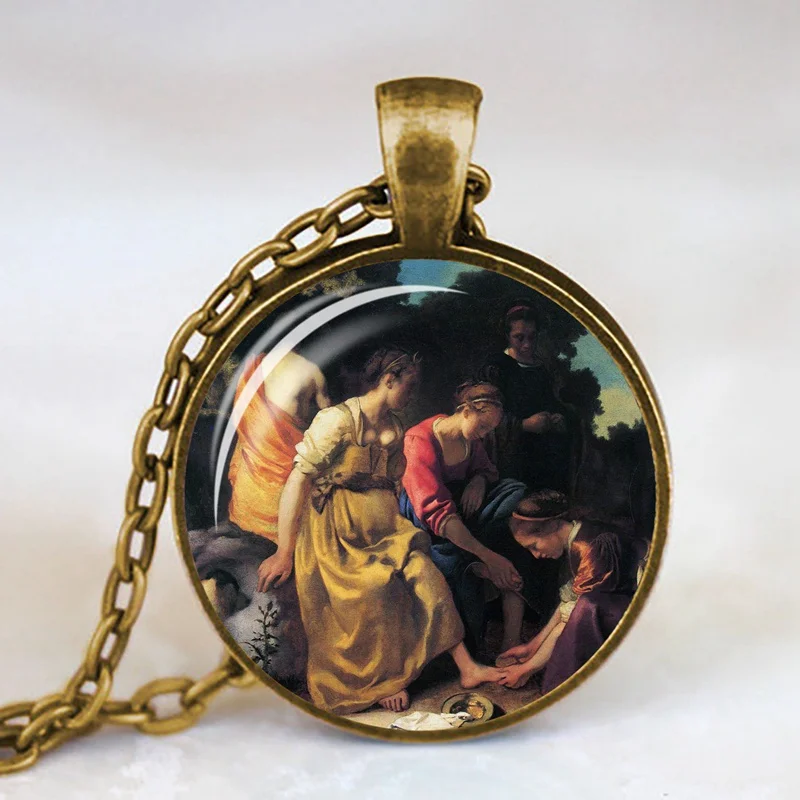 Девушка носить жемчуг Johannes Vermeer художественное ожерелье-КУЛОН Серебряная Длинная цепочка ожерелье художественное изображение ожерелье s ювелирные изделия для женщин - Окраска металла: 22