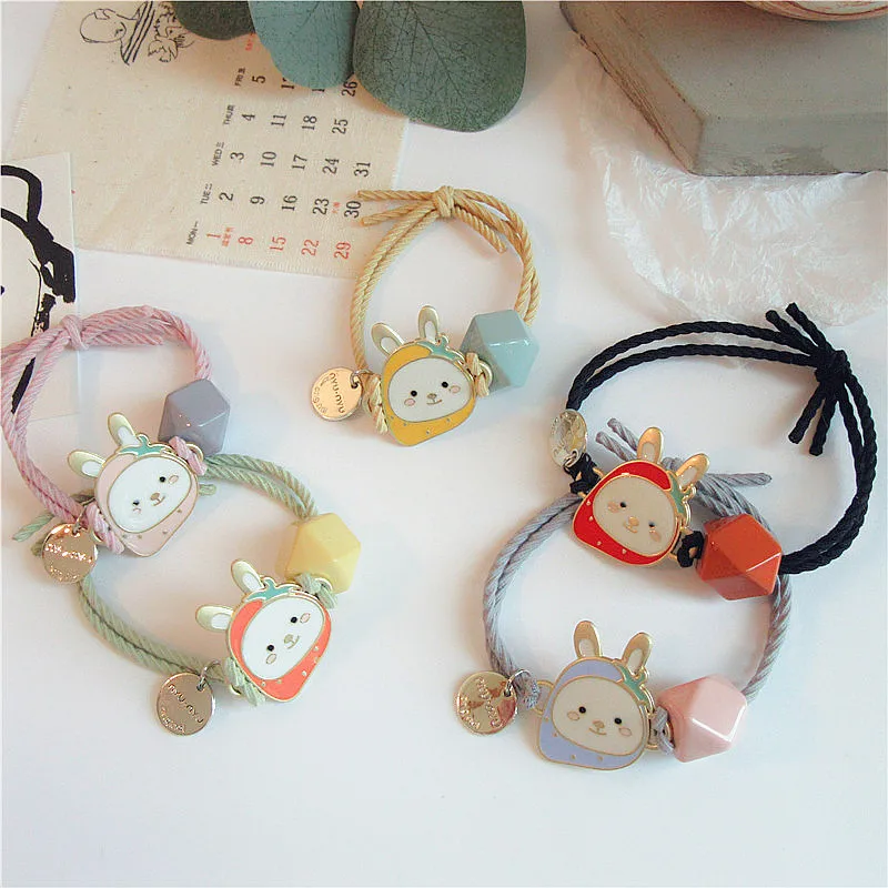 Корейское платье принцессы для девочек милое украшение для волос с героями мультфильмов Детская мода красивый красочный сплав Кролик резинка аксессуары для волос