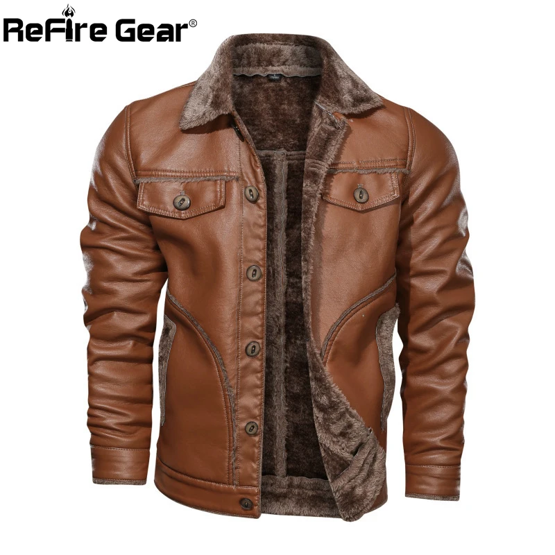 Refire gear Зимняя Толстая куртка из искусственной кожи Для мужчин военный пилот куртка из искусственной кожи прочные теплые байкерские куртки дл