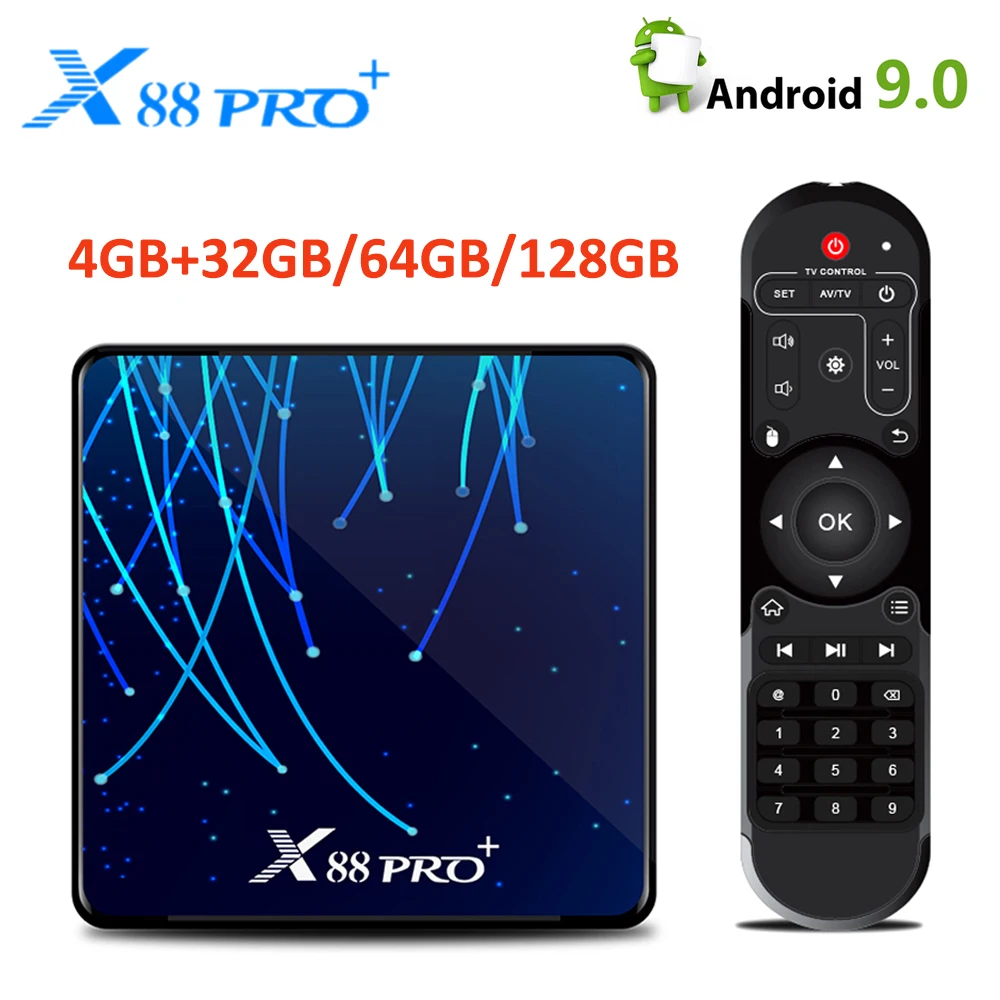 Android Tv Box X88 PRO Plus 4 Гб DDR3 32GB64GB Android 9,0 RK3368 8octa-core SetTop Box 4K(3840x2160 пикселей) H.265 медиаплеер