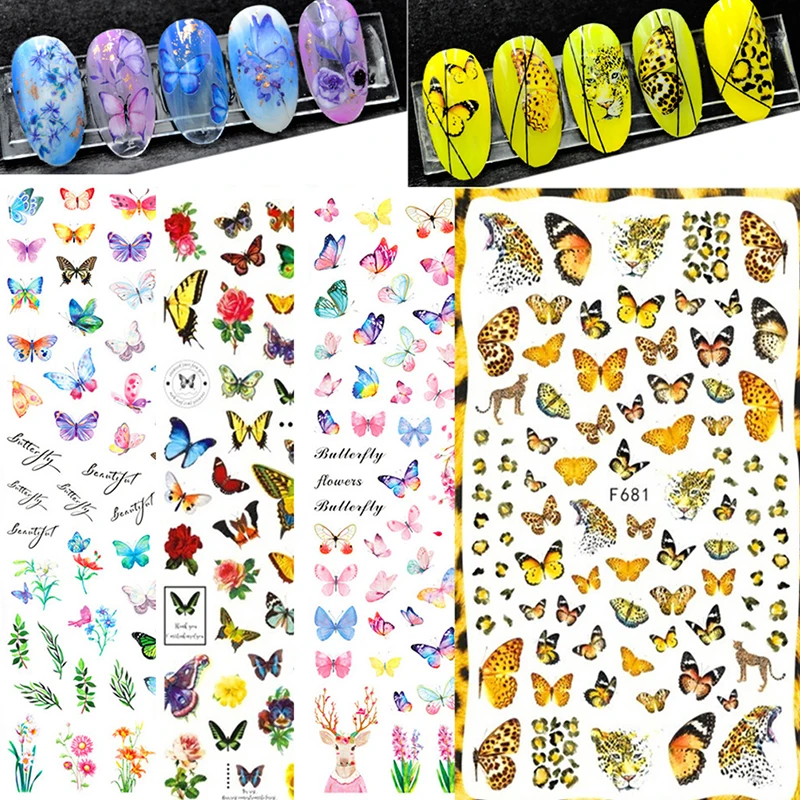 3D Laser Butterfly Nail Stickers Gradient Colorful Rose Hydrangea Sliders Decal For Manicure DIY Decoration | Красота и здоровье