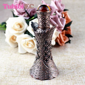 

15ml Arabic Style Slim Waist Building Retro Metal Perfume Bottle Antique Glass Essential Oil Bottles Empty Doterra Containers