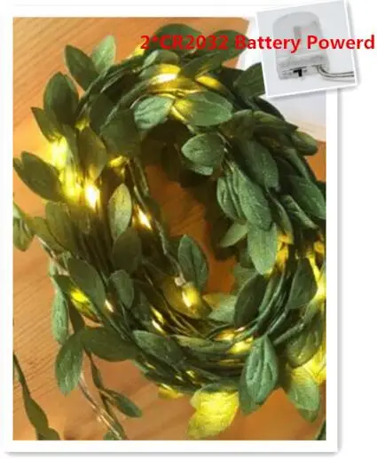 2m Green leaves 1 \ 2 \ 5 \ 10 м светодиодный светильник с медной проволокой на батарейках, Рождественский, Свадебный, вечерний, декоративный светодиодный светильник, сказочный светильник s - Испускаемый цвет: 2m Green leaves