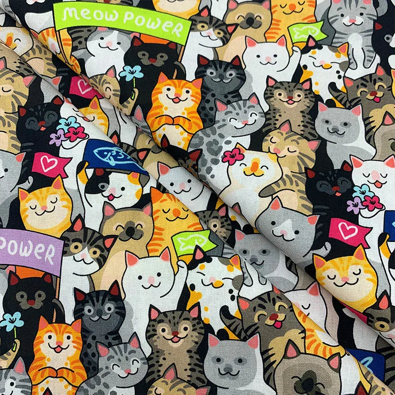 Lovely 100% Cotton Fabric Colour Bottom Cartoon Cats Pattern Digital Print Sewing Material DIY Home Patchwork Dress Clothing | Дом и сад