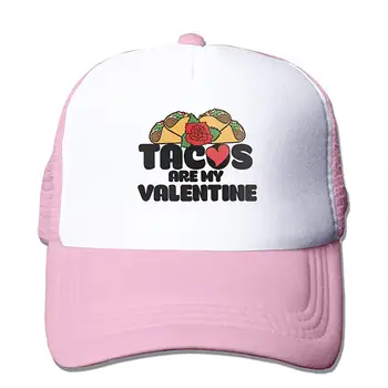 

Tacos are My Valentine Mesh Baseball Caps Unisex Adjustable Trucker Style Hat Pink