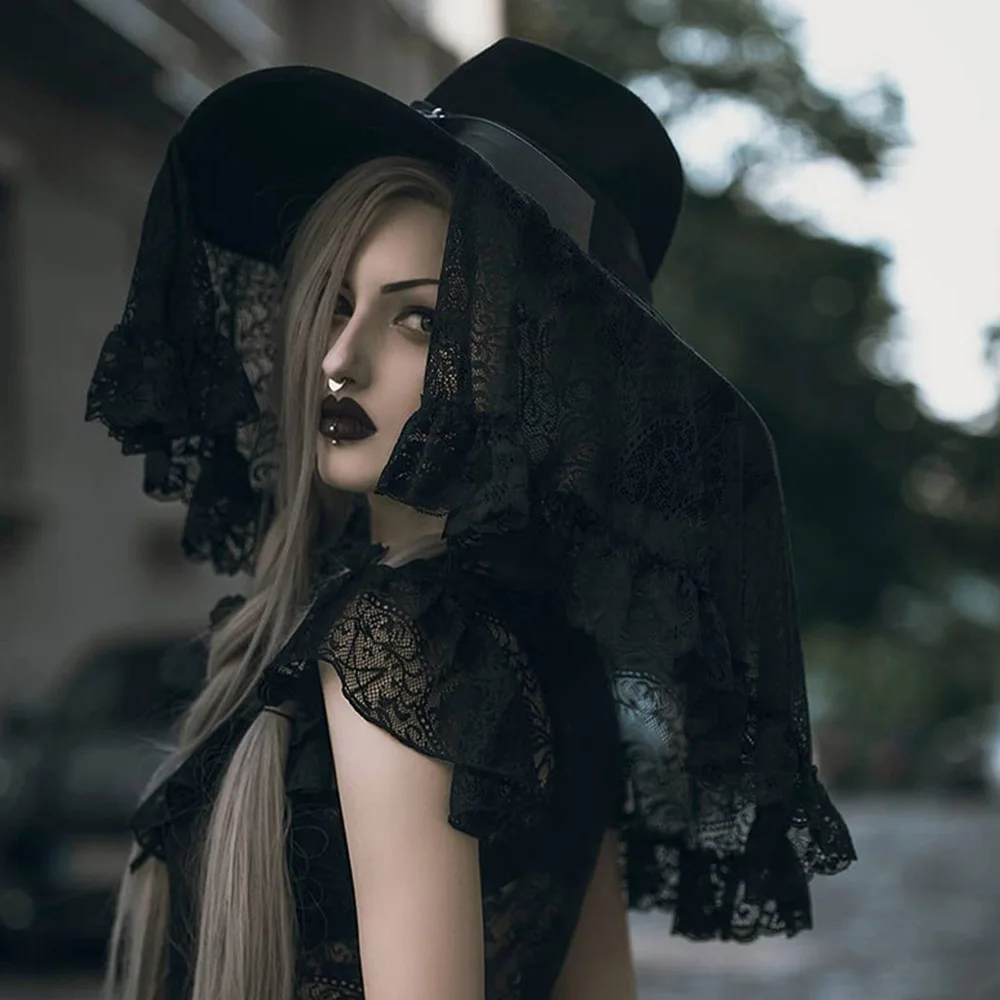 Rosetic готические вечерние женские шапки на Хэллоуин, косплей аксессуары, шапки, шапка в готическом стиле, женская черная шляпа ведьмы, кружевная крышка, кружевные шапки Uop