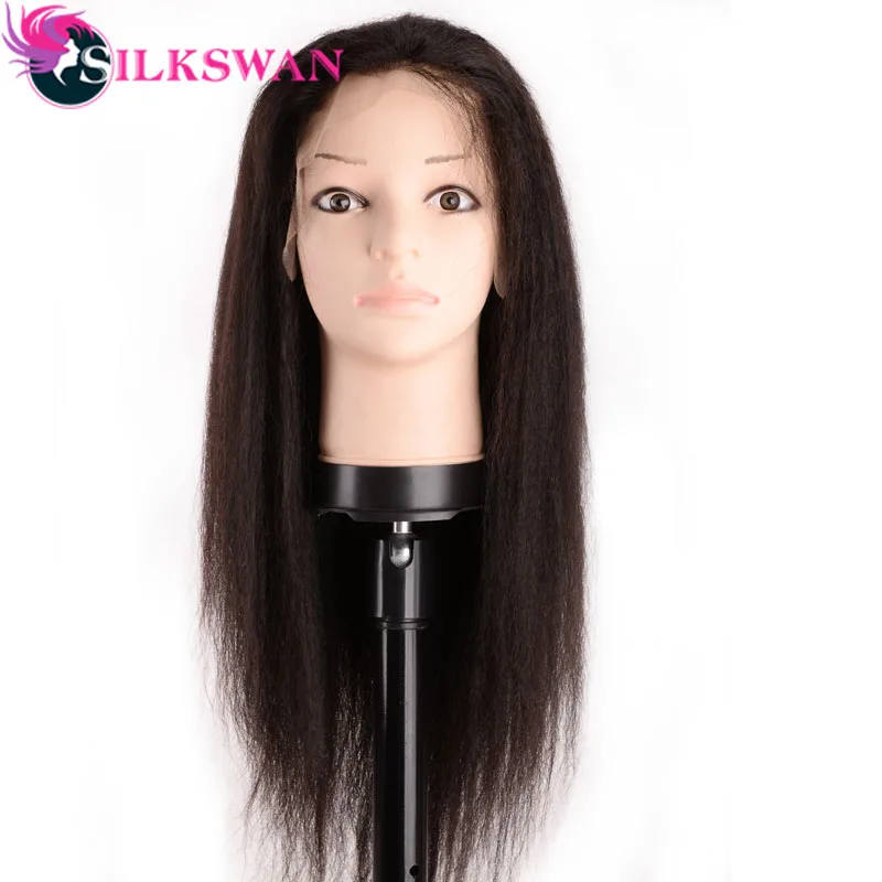 Естественный цвет Silkswan Волосы Кудрявые прямые 13*4 швейцарские парики на кружеве 130 Плотность часть предварительно сорванные 8-28 дюймов бразильские человеческие волосы remy - Цвет: Естественный цвет